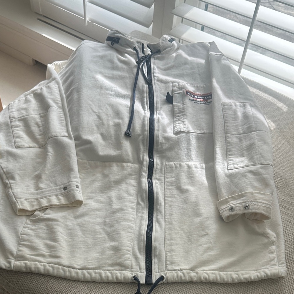 Authentic Fila White Hooded Jacket with Black Accents